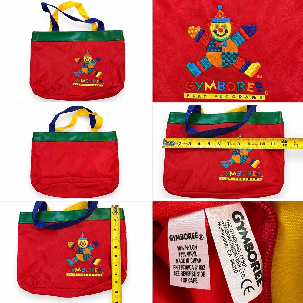 Vintage Gymboree Play Programs Tote Bag Red Nylon Gymbo Clown Embroidered Logo